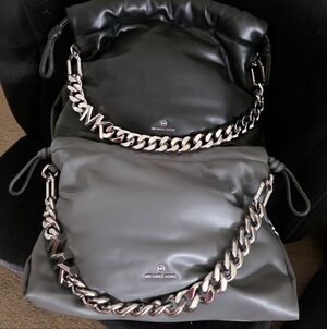 Michael Kors Wonen Black and a Gray  Silver Chain Lina Tote